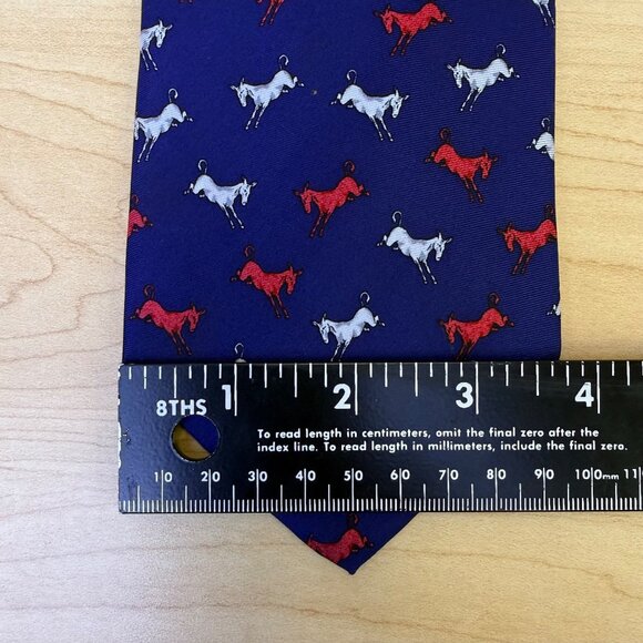 Alynn Mens Blue Silk Horse Pattern Tie Creative American Design USA-Made - Picture 8 of 9